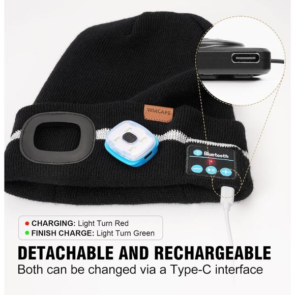 Reflective Stripe Bluetooth Beanie with a Light High Visibility Winter Hat with - Picture 5 of 6